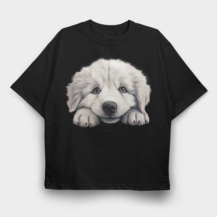 Great Pyrenees Peeking, Tricou Oversize Barbati (Unisex)