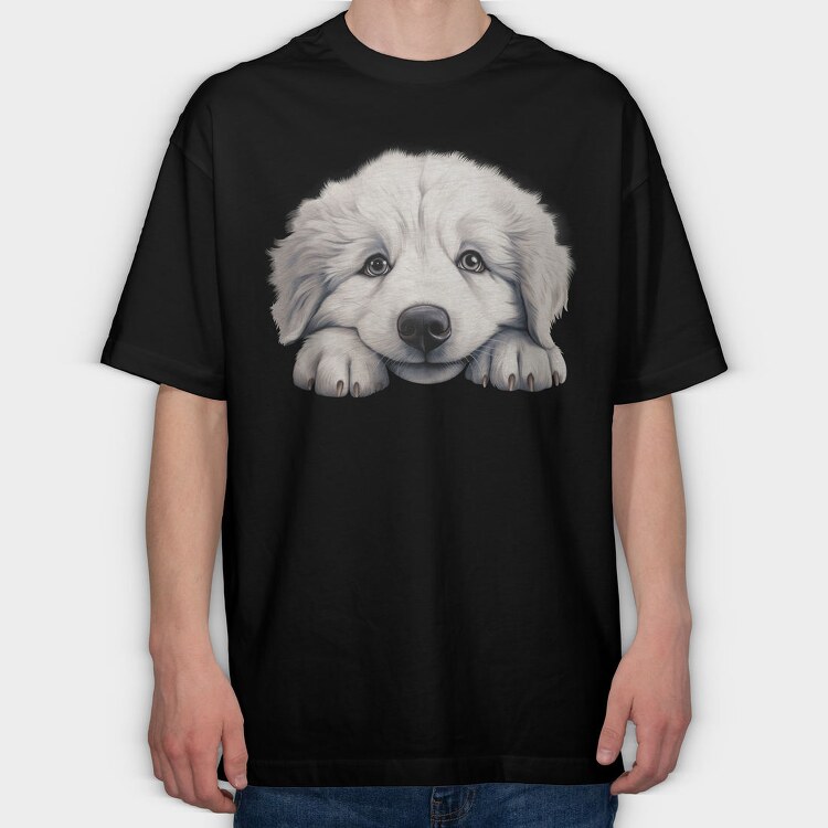 Great Pyrenees Peeking, Tricou Oversize Barbati (Unisex)