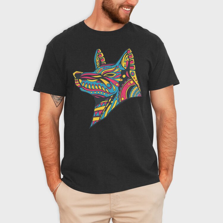 Huichol Colorful Wolf, Tricou Barbati (Unisex)