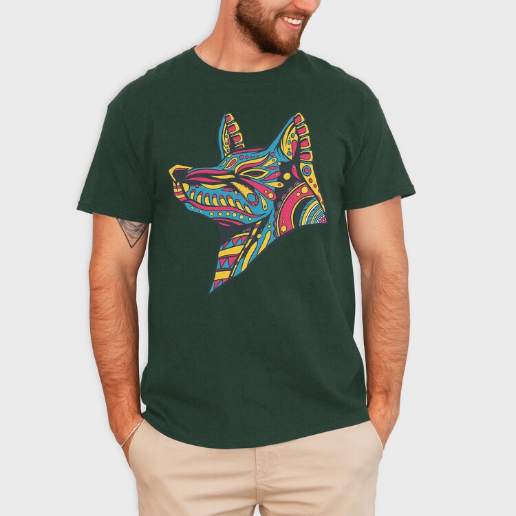 Huichol Colorful Wolf, Tricou Barbati (Unisex)