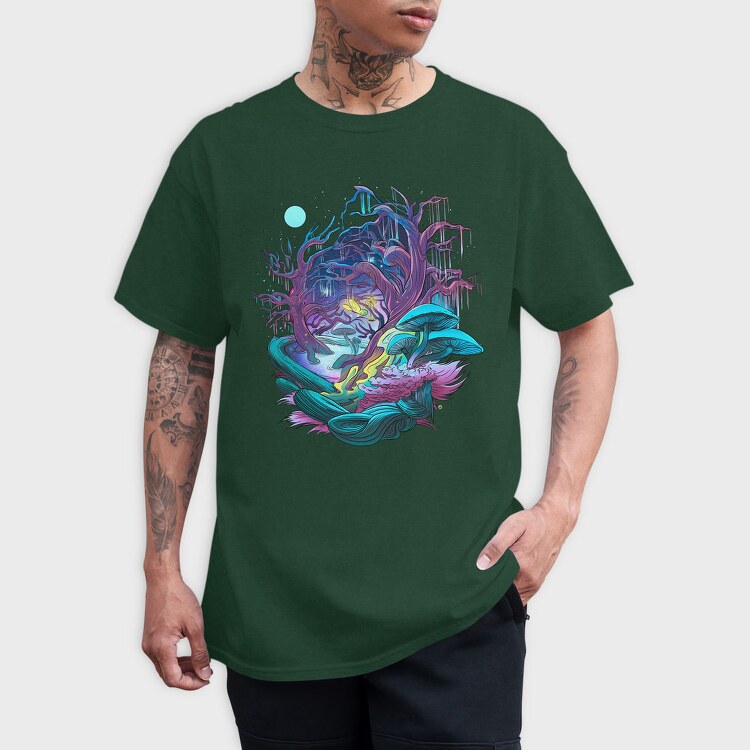 Fantasy Forest Mushroom And Trees, Tricou Barbati (Unisex)