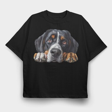 Greater Swiss Mountain Dog Peeking Face, Tricou Oversize Barbati (Unisex)