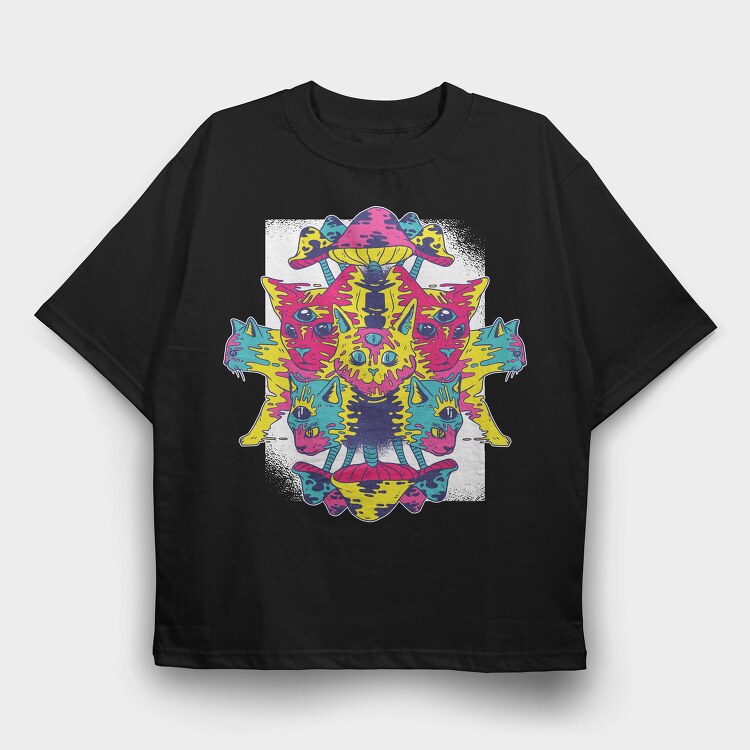 Trippy Cats Psychedelic 01 (2), Tricou Oversize Barbati (Unisex)