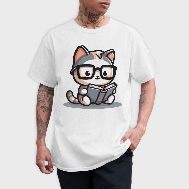 Clever Cat Reading, Tricou Barbati (Unisex)