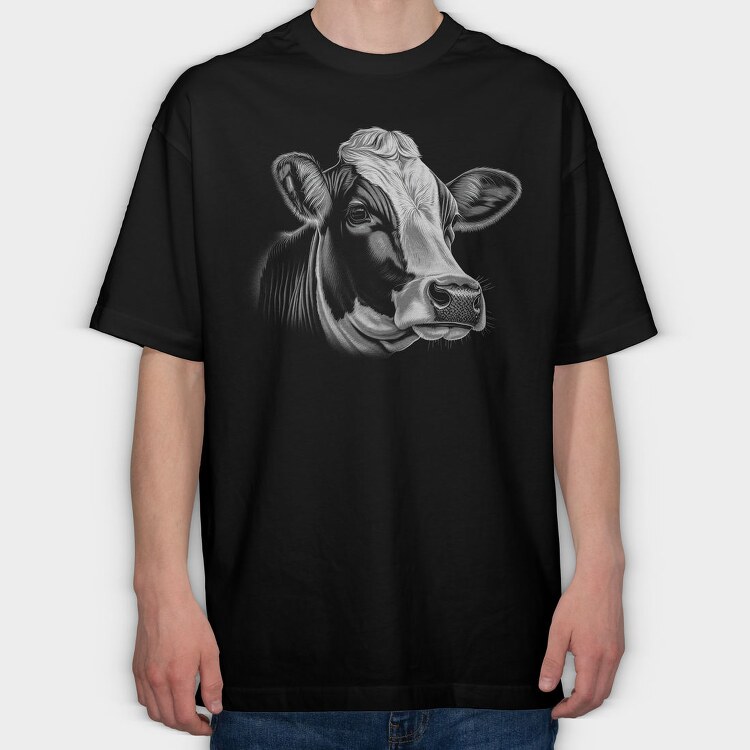 Farm Cow Portrait, Tricou Oversize Barbati (Unisex)