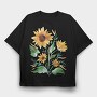Sunflower Watercolor Flowers Leaves Tote, Tricou Oversize Barbati (Unisex)