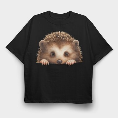 Hedgehog Face Peeking, Tricou Oversize Barbati (Unisex)