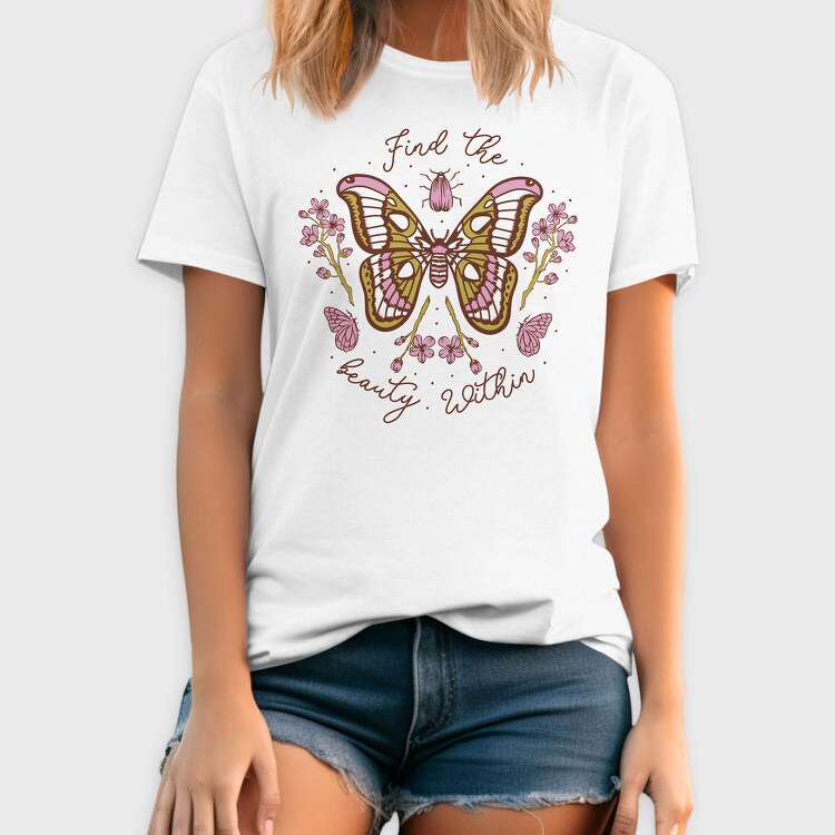 Pink Butterfly And Flowers Beauty Within, Tricou Barbati (Unisex)