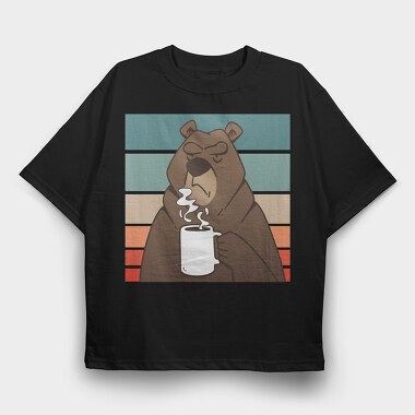 Brown Bear With Coffee Grumpy, Tricou Oversize Barbati (Unisex)