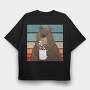 Brown Bear With Coffee Grumpy, Tricou Oversize Barbati (Unisex)