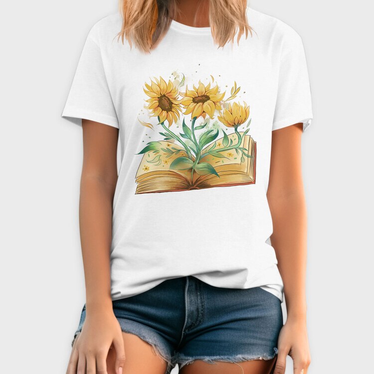 Sunflowers Coming Out Of Book Watercolor, Tricou Barbati (Unisex)
