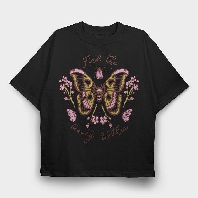 Pink Butterfly And Flowers Beauty Within, Tricou Oversize Barbati (Unisex)