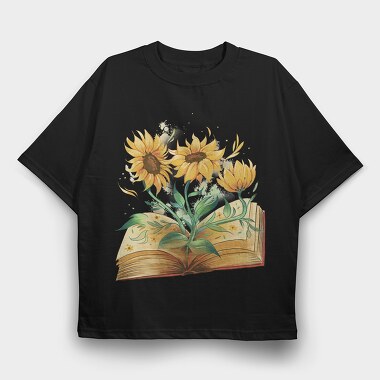 Sunflowers Coming Out Of Book Watercolor, Tricou Oversize Barbati (Unisex)