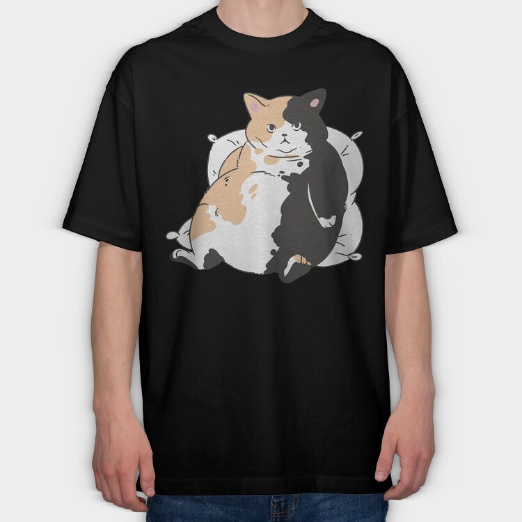 Fat Cat Resting, Tricou Oversize Barbati (Unisex)