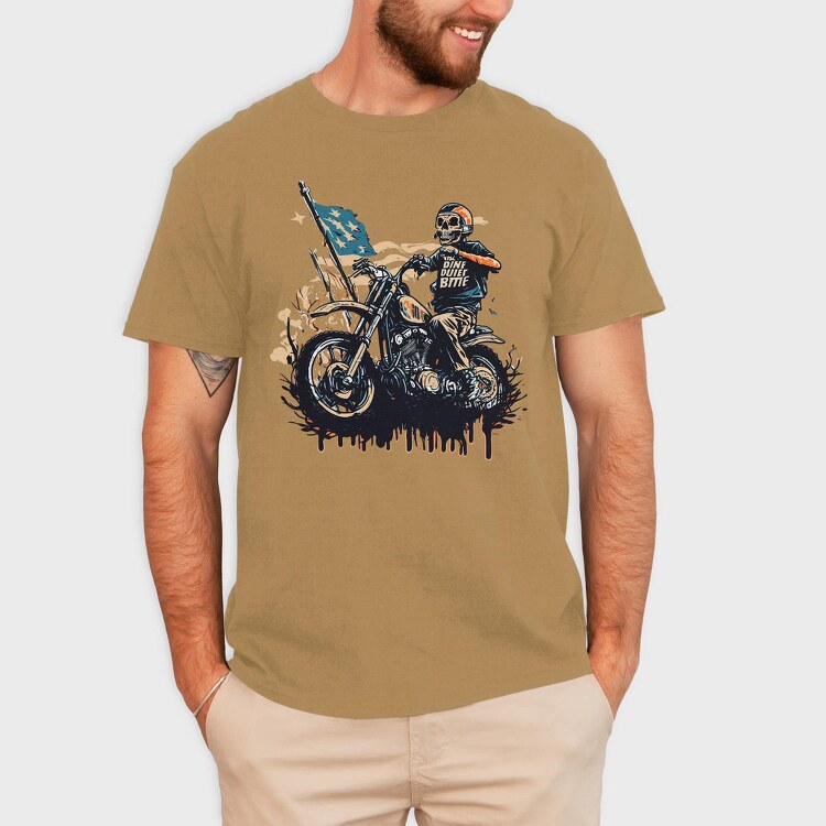 American Flag Skeleton Motocross Motorcycle, Tricou Barbati (Unisex)