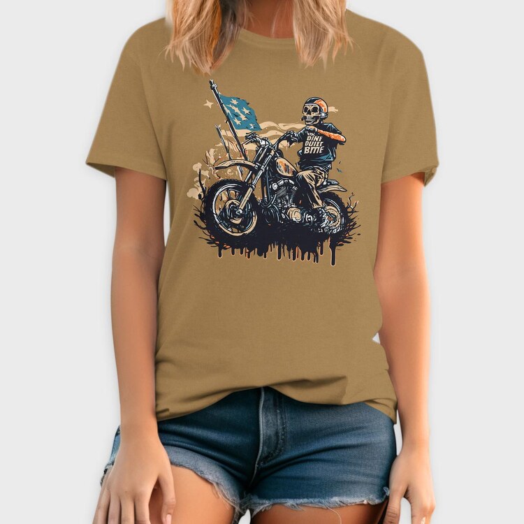 American Flag Skeleton Motocross Motorcycle, Tricou Barbati (Unisex)