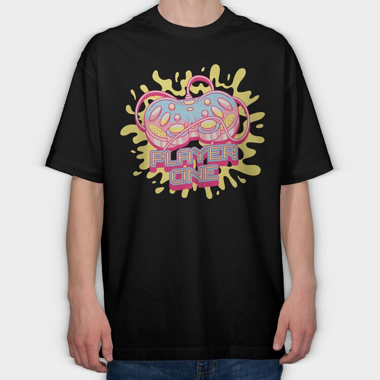 Pink Joystick Videogames Player One, Tricou Oversize Barbati (Unisex)