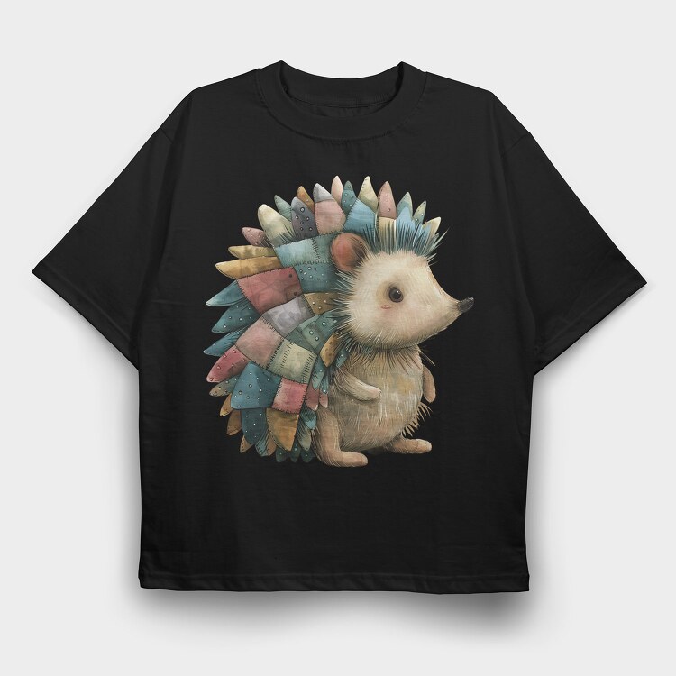 Hedgehog Patchwork Clipart, Tricou Oversize Barbati (Unisex)