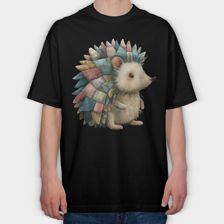 Hedgehog Patchwork Clipart, Tricou Oversize Barbati (Unisex)