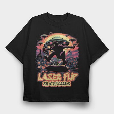 Trippy Skateboard Ufo Laserflip Skate, Tricou Oversize Barbati (Unisex)