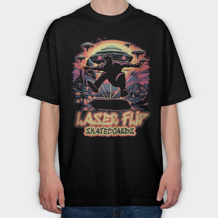 Trippy Skateboard Ufo Laserflip Skate, Tricou Oversize Barbati (Unisex)