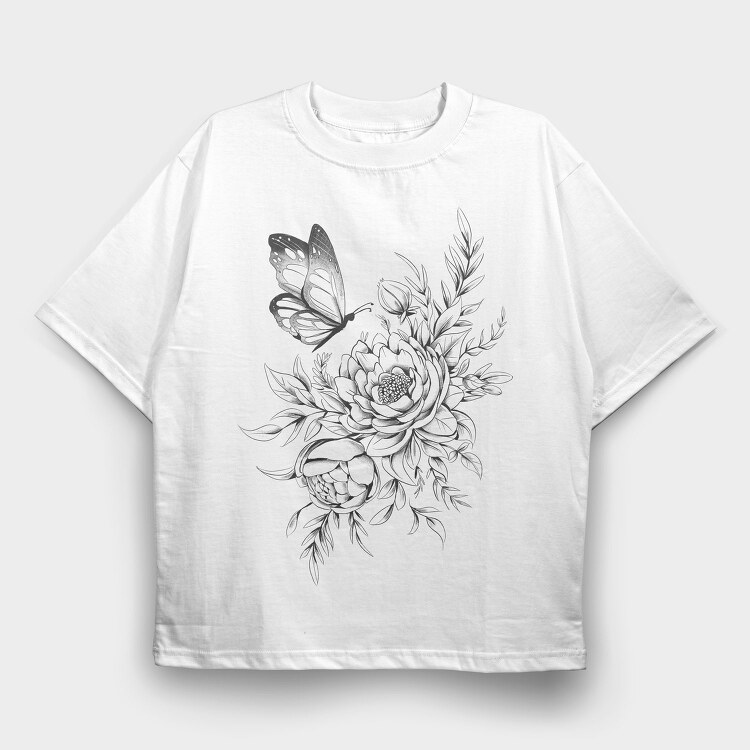 Floral Butterfly Tattoo Flowers, Tricou Oversize Barbati (Unisex)