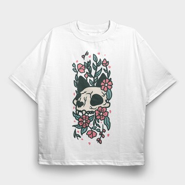 Floral Cat Skull Flowers, Tricou Oversize Barbati (Unisex)