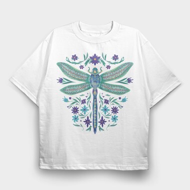 Floral Dragonfly Watercolor, Tricou Oversize Barbati (Unisex)