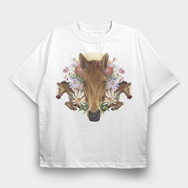 Floral Horses Collage Geometry, Tricou Oversize Barbati (Unisex)