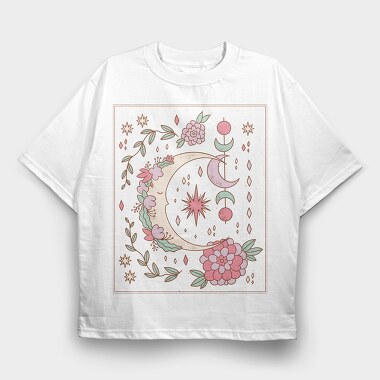 Floral Ornamental Moon Decoration, Tricou Oversize Barbati (Unisex)