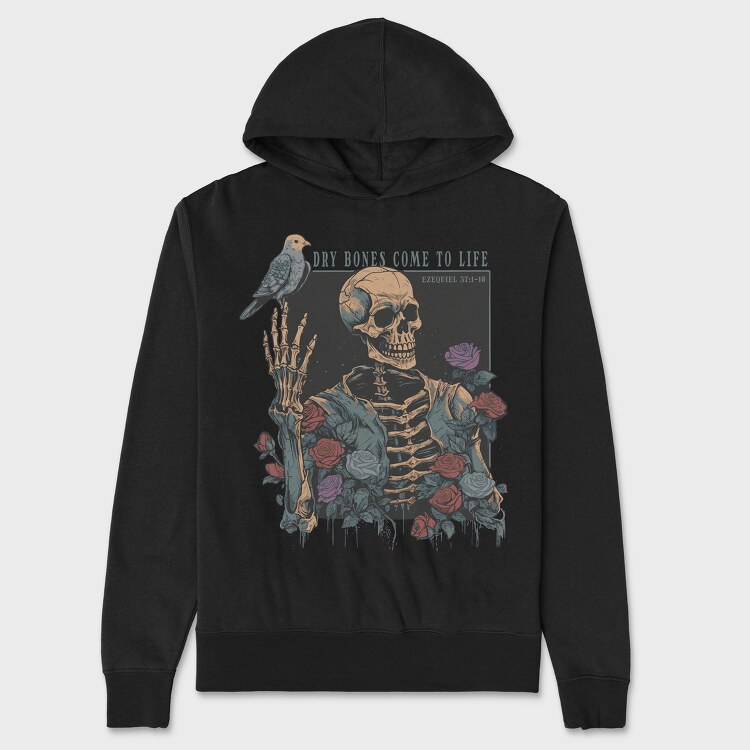 Floral Skeleton With A Bird Dove Life, Hanorac Oversize Barbati (Unisex)