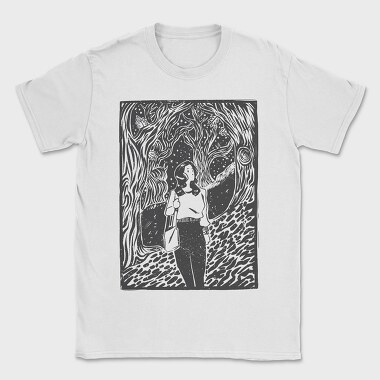 Girl Walking On Magical Forest Lino Art, Tricou Barbati (Unisex)