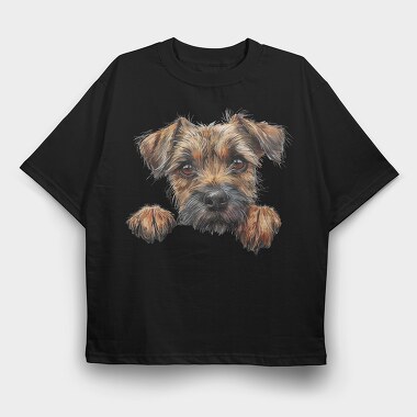 Border Terrier Peep, Tricou Oversize Barbati (Unisex)
