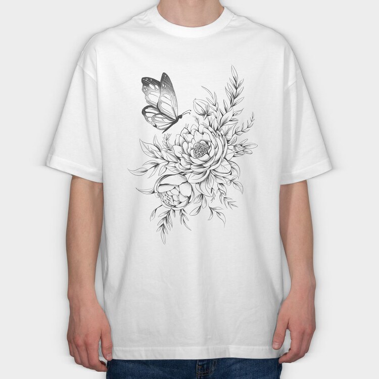 Floral Butterfly Tattoo Flowers, Tricou Oversize Barbati (Unisex)
