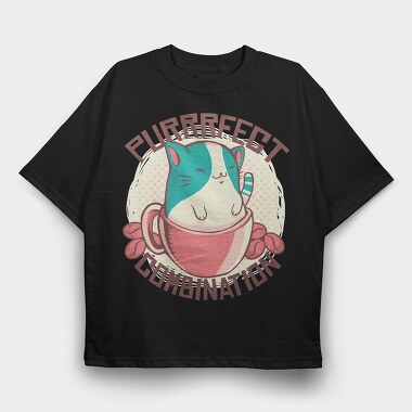 Coffee Cat Combination Mug Purrr Combo, Tricou Oversize Barbati (Unisex)