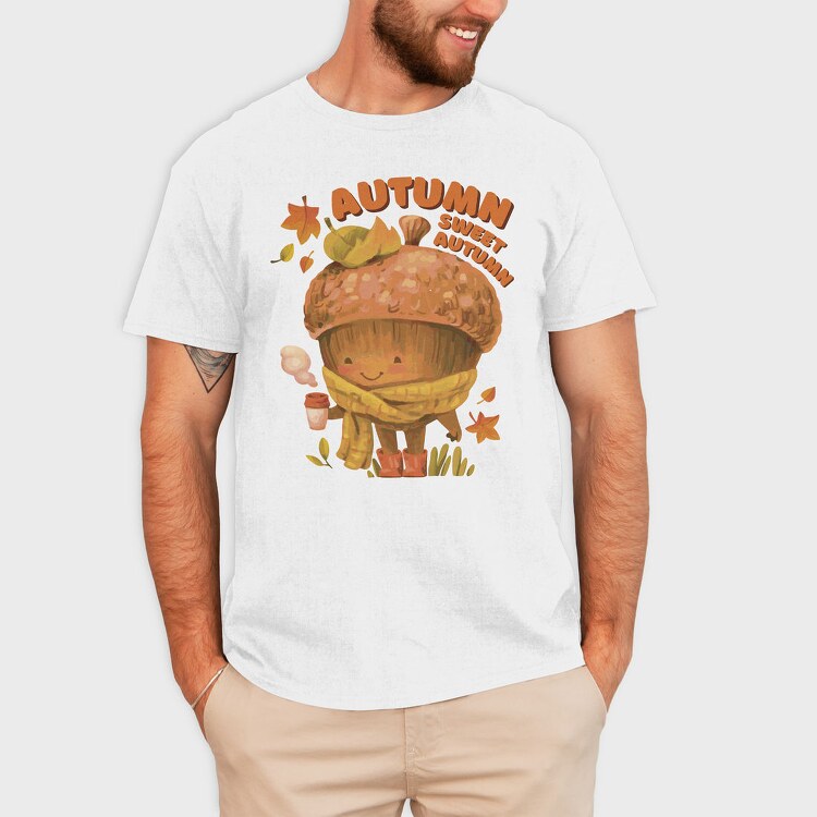 Sweet Autumn Acorn Cozy Coffee Character, Tricou Barbati (Unisex)