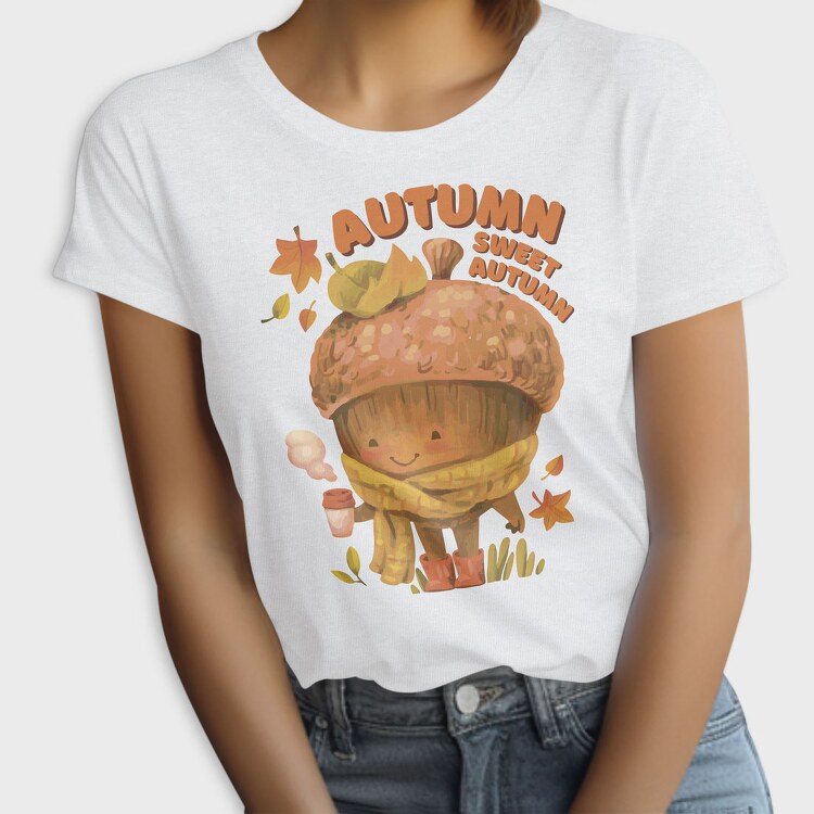Sweet Autumn Acorn Cozy Coffee Character, Tricou Femei