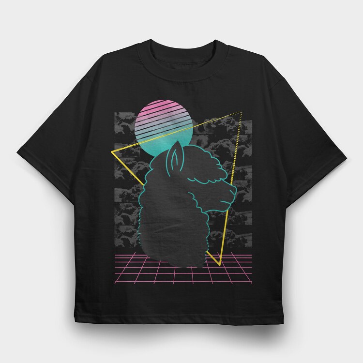 Vaporwave Alpaca Retro, Tricou Oversize Barbati (Unisex)