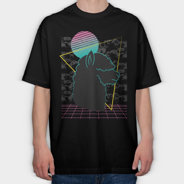Vaporwave Alpaca Retro, Tricou Oversize Barbati (Unisex)