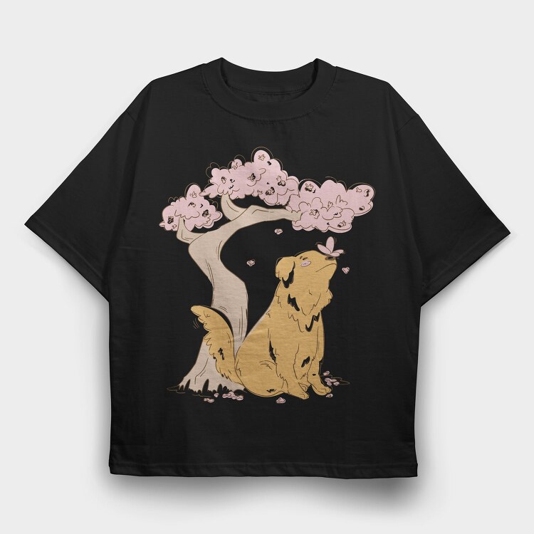 Golden With Butterfly, Tricou Oversize Barbati (Unisex)
