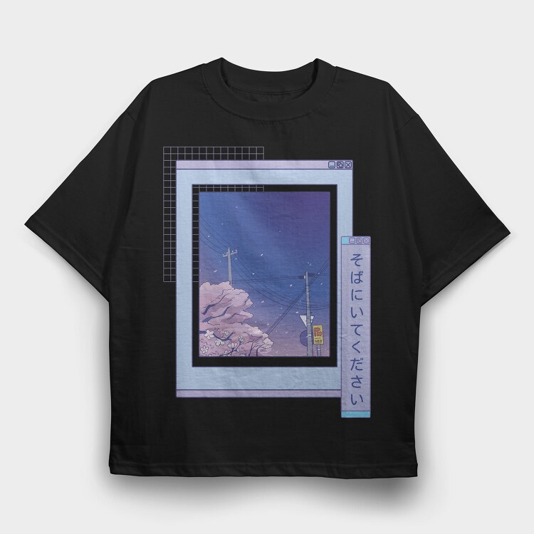 Vaporwave Anime Landscape Realistic Sakura, Tricou Oversize Barbati (Unisex)