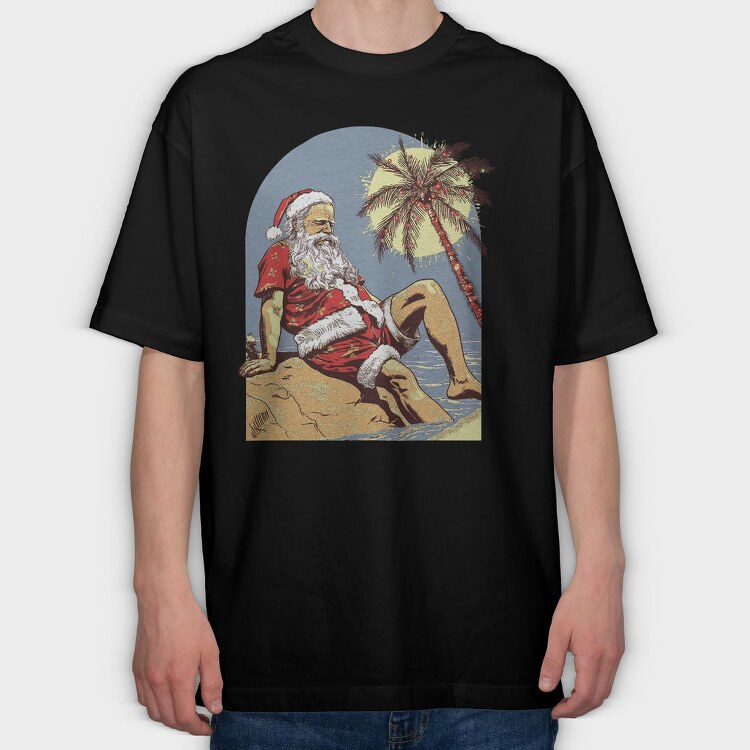 Tropical Santa Claus At The Beach Beachy Claus, Tricou Oversize Barbati (Unisex)
