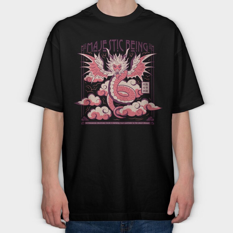 Majestic Dragon In The Clouds, Tricou Oversize Barbati (Unisex)