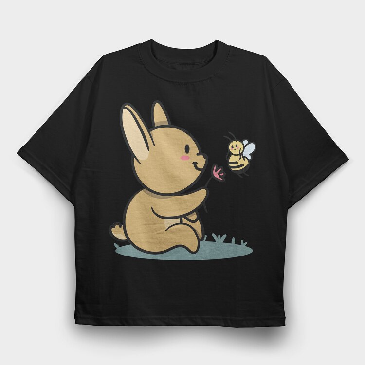 Bunny And Bee Request, Tricou Oversize Barbati (Unisex)
