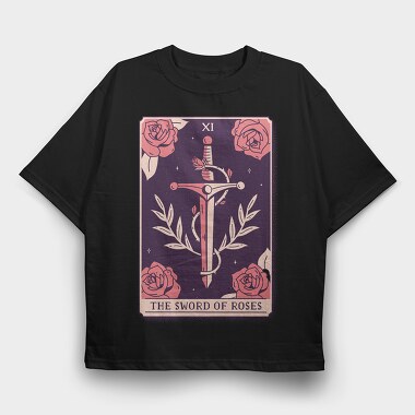 Sword And Roses Mystical Tarot Card The Sword Of Roses 11, Tricou Oversize Barbati (Unisex)