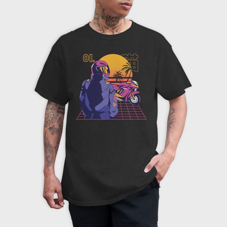 Synthwave Motorcyclist, Tricou Barbati (Unisex)