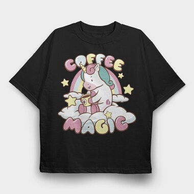 Coffee Magic Unicorn, Tricou Oversize Barbati (Unisex)