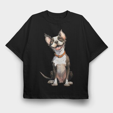Boston Terrier Smile, Tricou Oversize Barbati (Unisex)