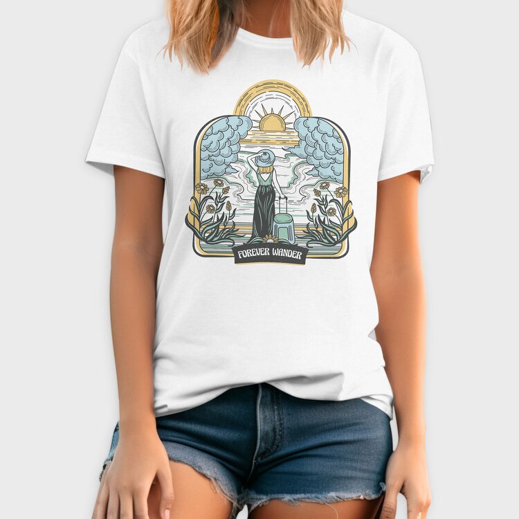 Woman With Suitcase Tote Wanderlust Forever Wander, Tricou Barbati (Unisex)