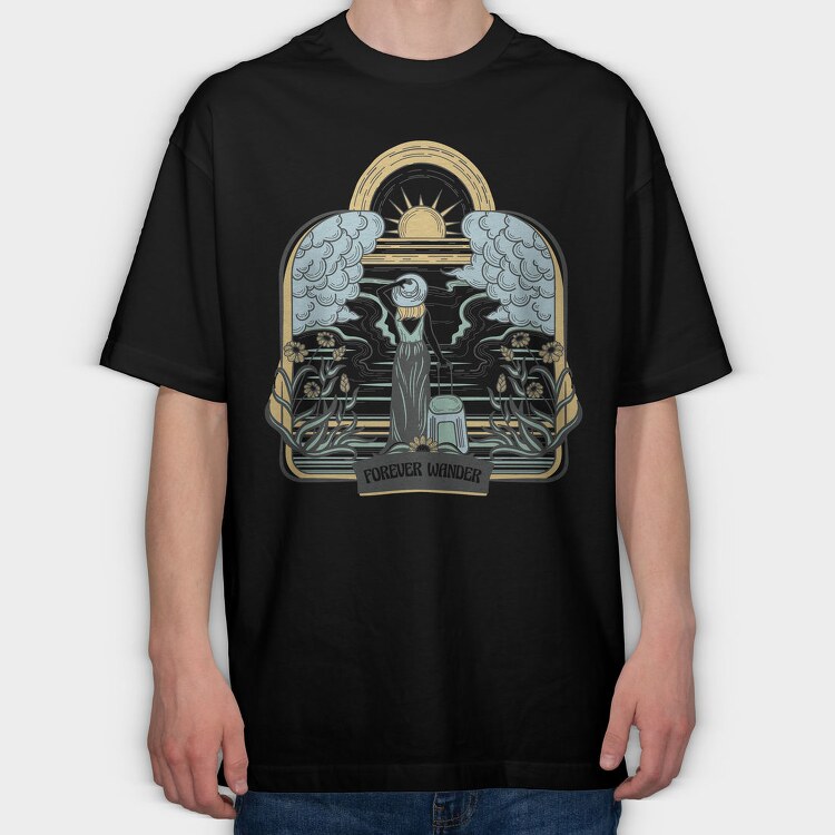 Woman With Suitcase Tote Wanderlust Forever Wander, Tricou Oversize Barbati (Unisex)